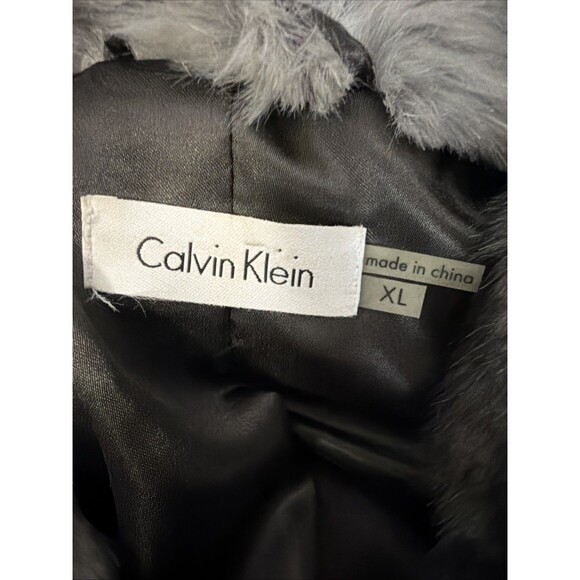 Calvin Klein Gray Faux Fur Coat Luxurious Short Bolero 3/4 Sleeve Womens XL - Picture 6 of 10